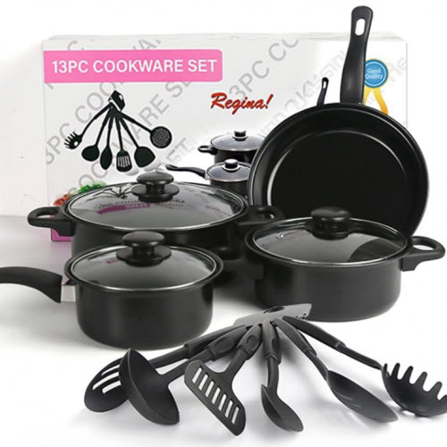 SET DE OLLAS Y JUEGO DE UTENCILIOS DE COCINA 13PZ (10 UND X CAJA)